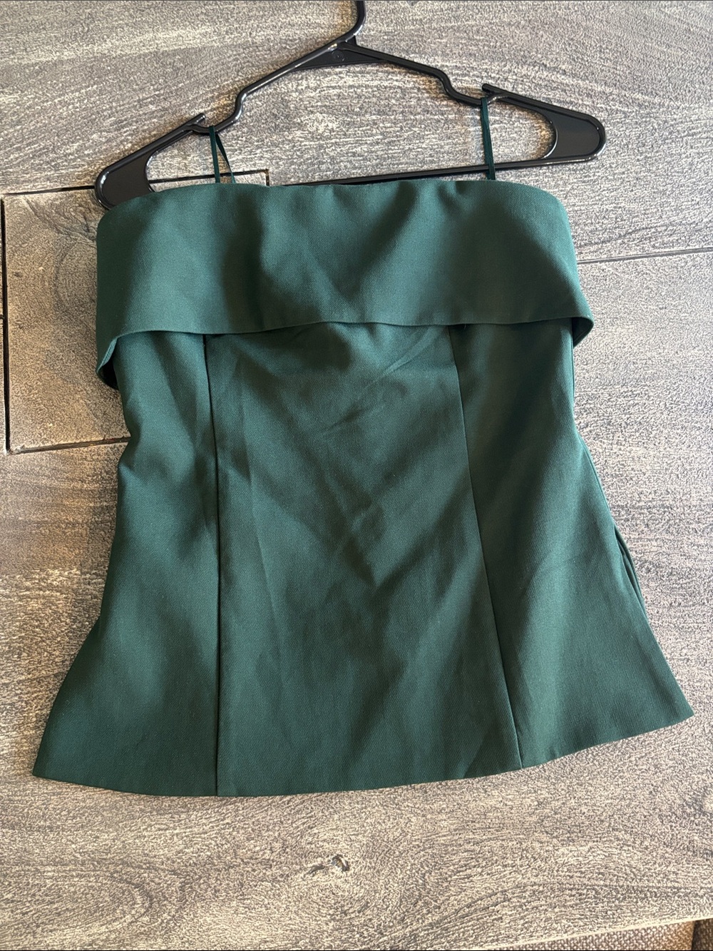 Babaton Dark Green Strapless Peplum Top